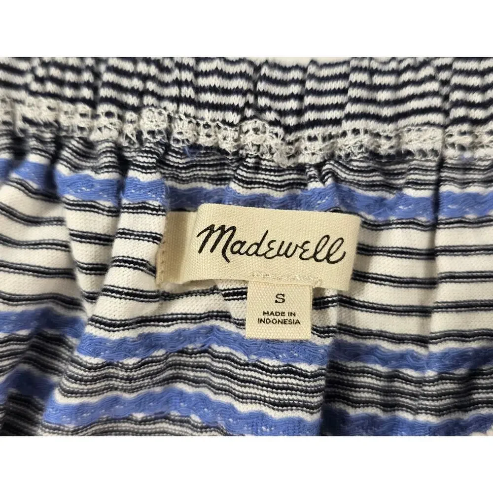 Madewell Jacquard Keyhole Puff Sleeve Crop Top Stripe chambray boho S EUC